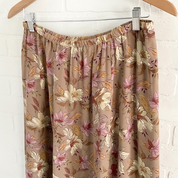 Vintage L.L. Bean Maxi Skirt Floral Print Tan Beige Ocre Lavender Cream Brown M - Picture 3 of 11